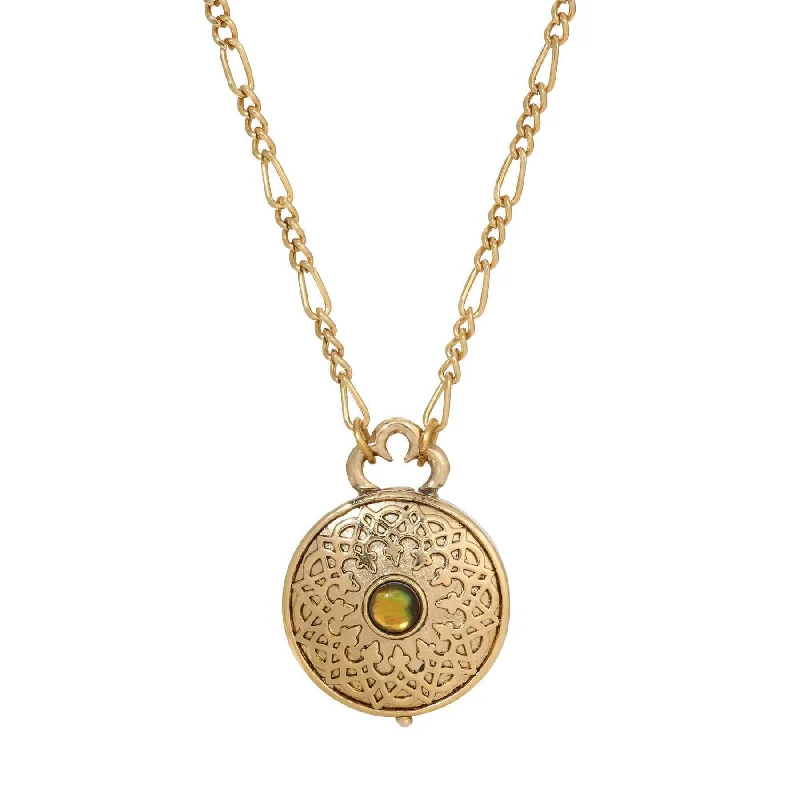 Women’s diamond necklace with gold chain-1928 Jewelry Moroccan Inspired Abalone & Peridot Green Crystal Locket Necklace 34"