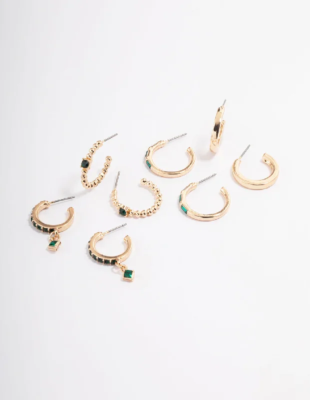 Women’s elegant earrings-Gold Garden Diamante Stack Hoop Earrings 4-Pack