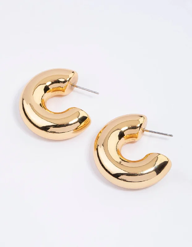 Women’s minimalistic earrings-Gold Plated Inflated Classic Hoop Earrings