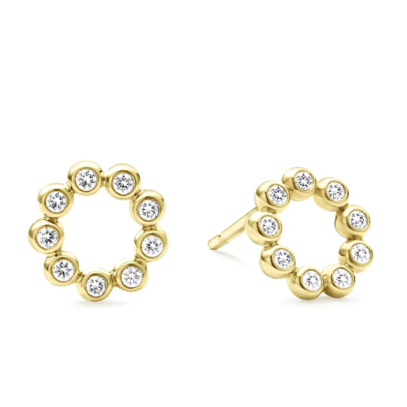 Women’s luxury drop earrings-KSL 18K Gold Circle Diamond Stud Earrings