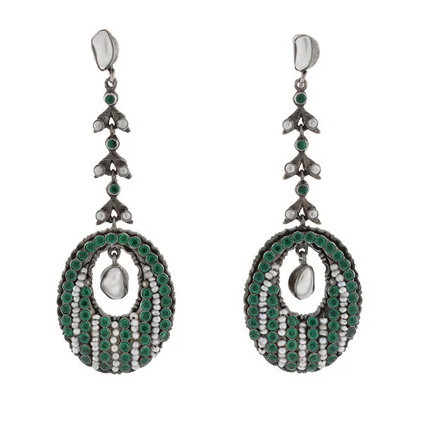 Women’s gemstone drop earrings-Arts & Crafts Era Austro-Hungarian Sterling Gilt, Pearl & Faux Emerald Earrings