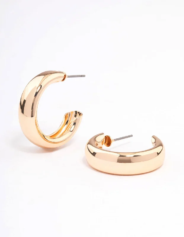 Women’s zirconia earrings-Gold Wide Rectangle Hoop Earrings