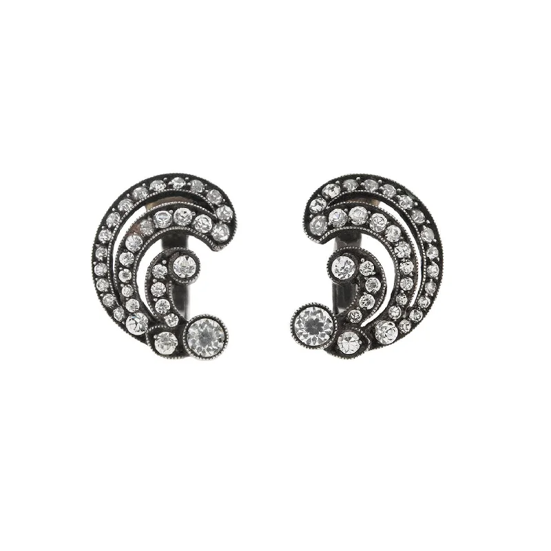 Women’s bar earrings-Retro .835 Silver French Paste Left / Right Clip-On Earrings