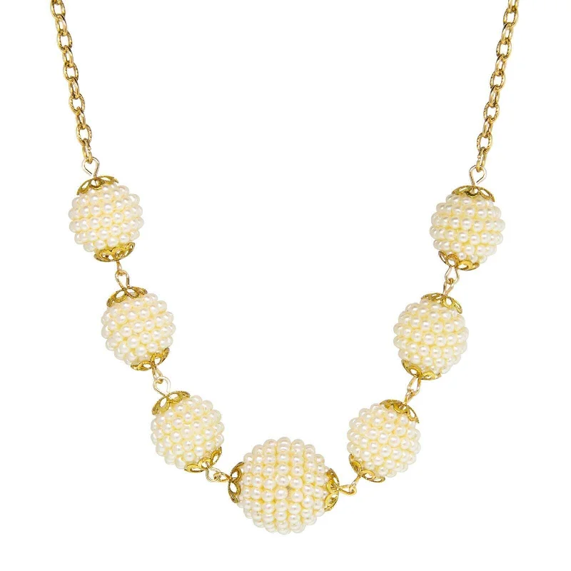 Women’s gold necklace with sapphire-1928 Jewelry Multi Round Faux Seeded Ball Necklace 16" + 3" Extender