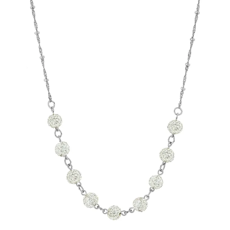 Women’s silver pendant necklace-1928 Jewelry Silver Tone Crystal Fireball Pave Necklace 16" + 3" Extender