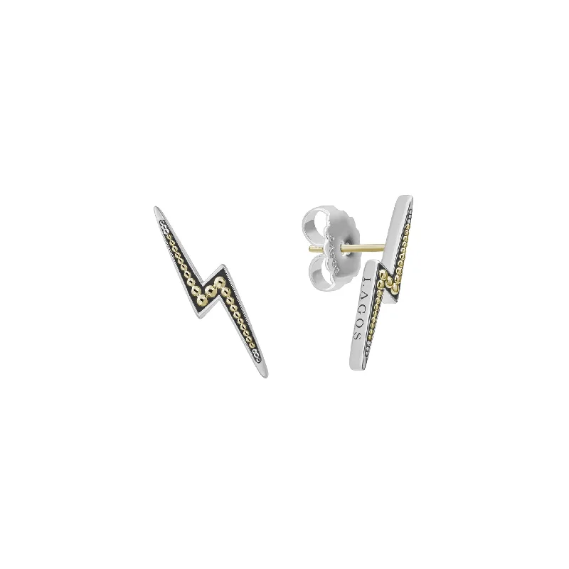 Women’s clip-on earrings-Signature Caviar Two-Tone Lightning Bolt Stud Earrings