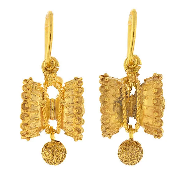 Women’s romantic earrings-Victorian 15kt Yellow Gold Etruscan Earrings