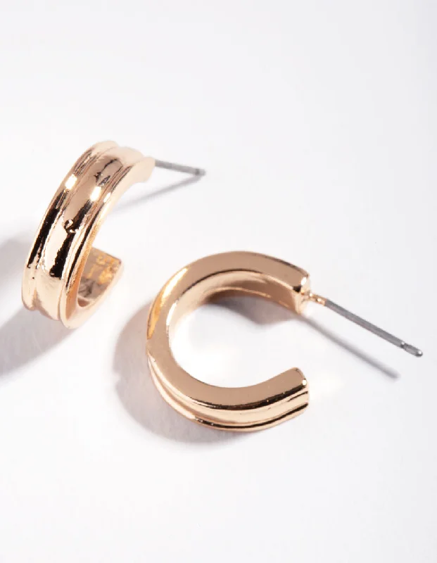 Women’s moonstone earrings-Gold Thick Centred Mini Hoop Earrings