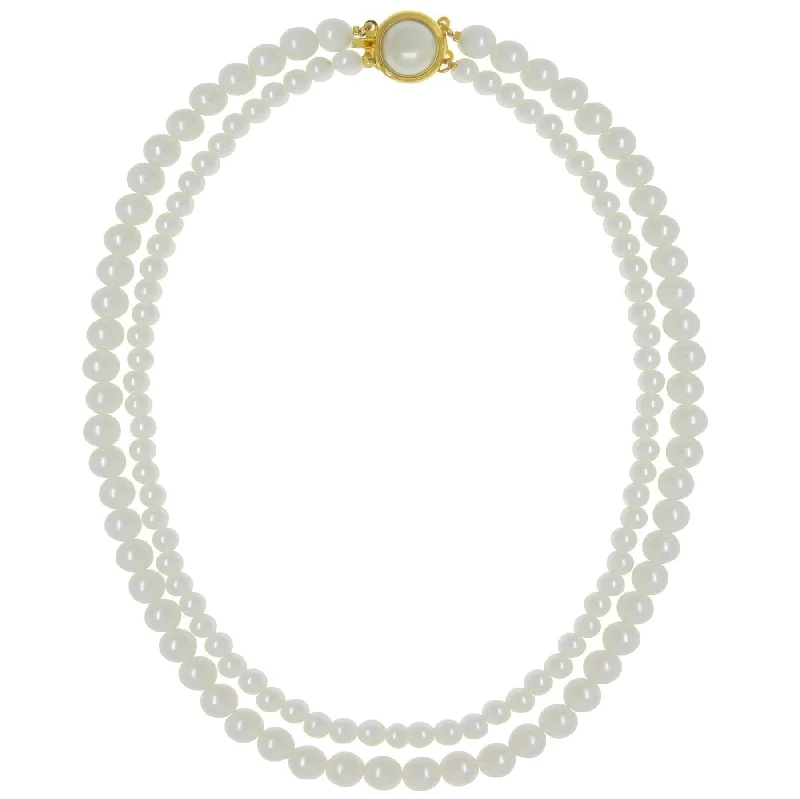 Women’s vintage crystal necklace-1928 Jewelry Double Faux 6mm Pearl Strand Necklace 16"