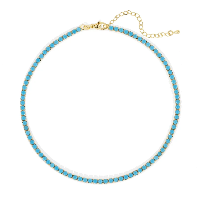 Women’s vintage crystal necklace-Chloe Tennis Choker - Turquoise