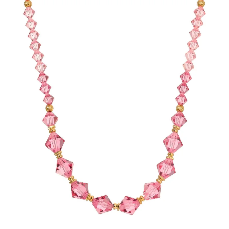 Women’s gold necklace with sapphire-1928 Jewelry Graduated Austrian Pink Lantern Crystal Necklace 15"+ 3" Extender