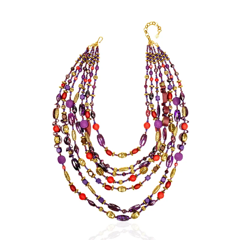 Women’s layered gold necklace-Caliope Cascading Chain (Removable Strand) - Purple