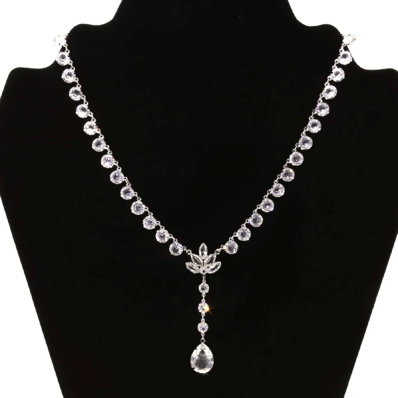 Women’s gold plated necklace-1928 Jewelry Brilliant Austrian Crystal Teardrop Necklace 15"