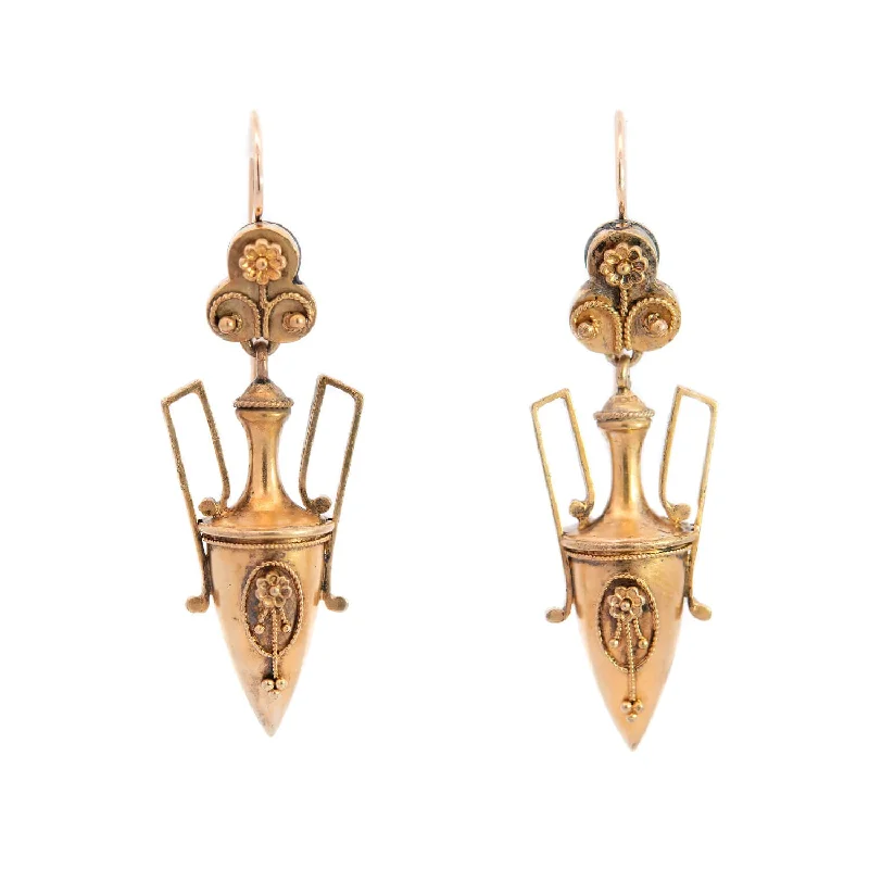 Women’s luxury earrings-Victorian English 15kt Gold Urn Earrings