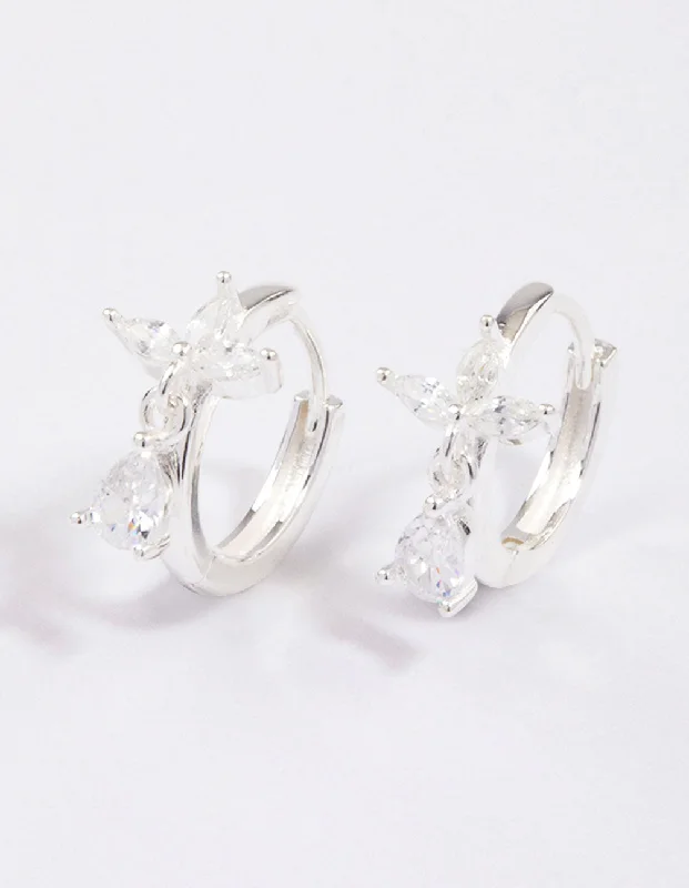 Women’s silver earrings-Sterling Silver Trio Marquise Huggie Pear Earrings