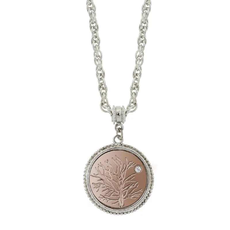 Women’s pearl necklace with silver-1928 Jewelry Rose Gold Tone Tree Of Life Euro Crystal Pendant Necklace 16" + 3" Extender