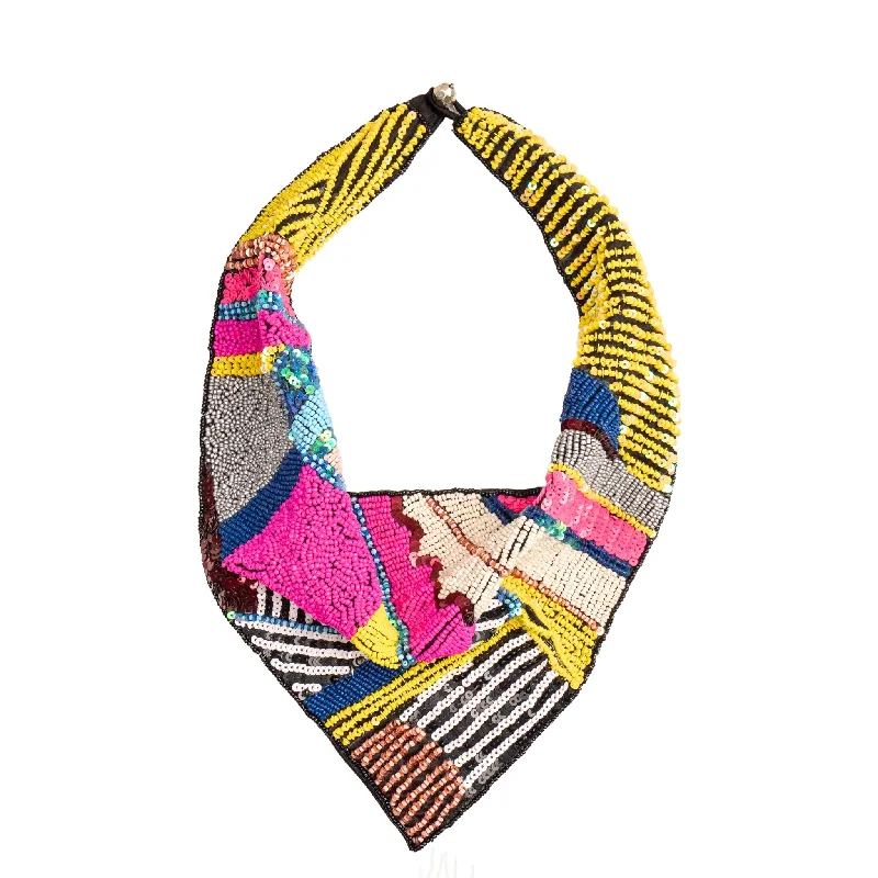 Women’s anchor necklace-Indira Beaded Scarf Necklace - Pink/Sequin Multi