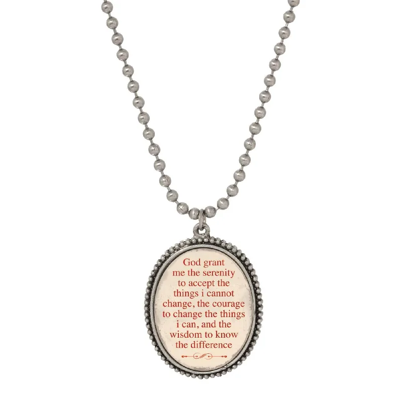 Women’s heart necklace-Symbols Of Faith Serenity Prayer Oval Pendant Necklace 22"