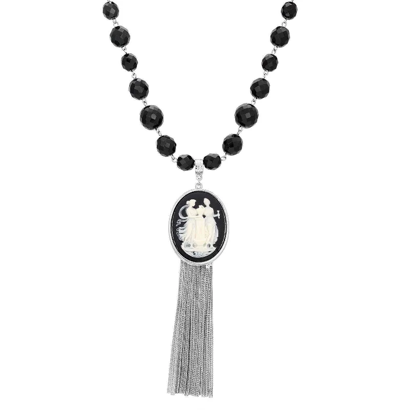 Women’s casual necklace-1928 Jewelry Grecian Women & Water Pitcher Cameo Pendant Tassel Necklace 28"