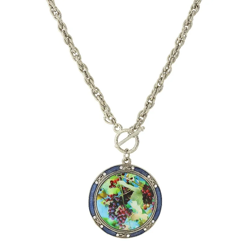 Women’s gold plated necklace-1928 Jewelry Winery Enamel Multi-Color Grapes Decal Large Pendant Toggle Necklace 26"