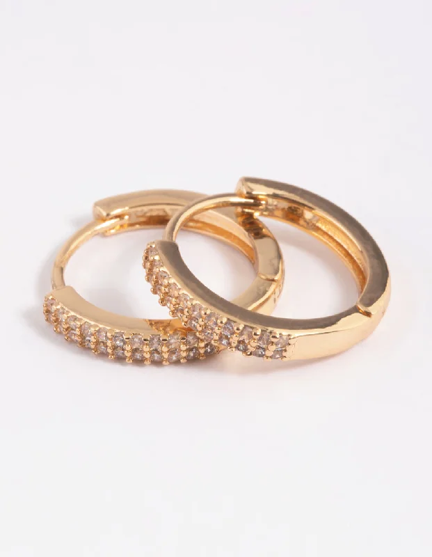 Women’s sterling silver earrings-Gold Plated Cubic Zirconia Small Huggie Hoop Earrings