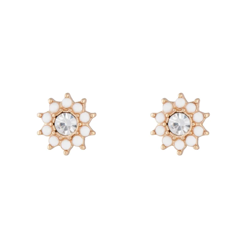 Women’s gold stud earrings-Gold White Flower Diamante Stud Earrings