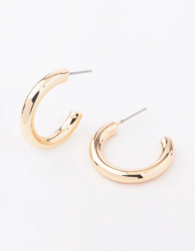 Women’s sterling silver earrings-Gold Plain Medium Thick Hoop Earrings