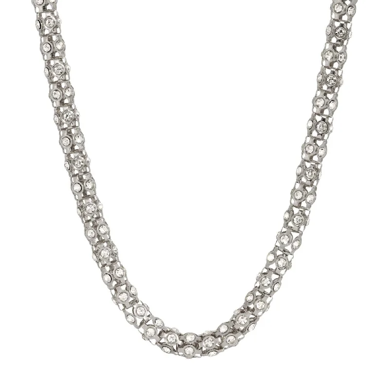 Women’s layered pearl necklace-1928 Jewelry Dresden Pave Crystal Necklace 15" + 3" Extender