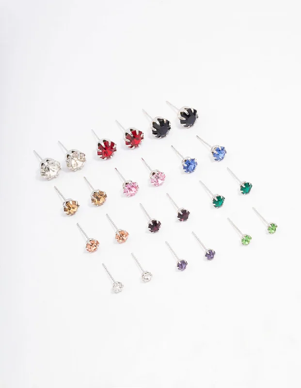 Women’s zirconia earrings-Silver Multi Diamante Earring 12-Pack