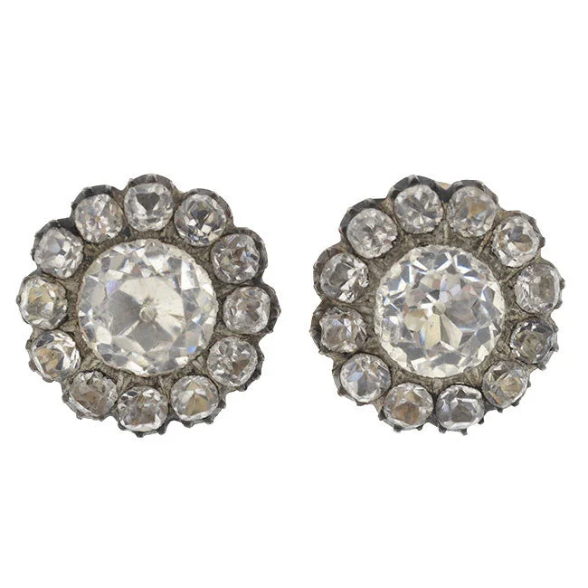 Women’s crystal stud earrings-Victorian Sterling & 14kt French Paste Cluster Clip Earrings