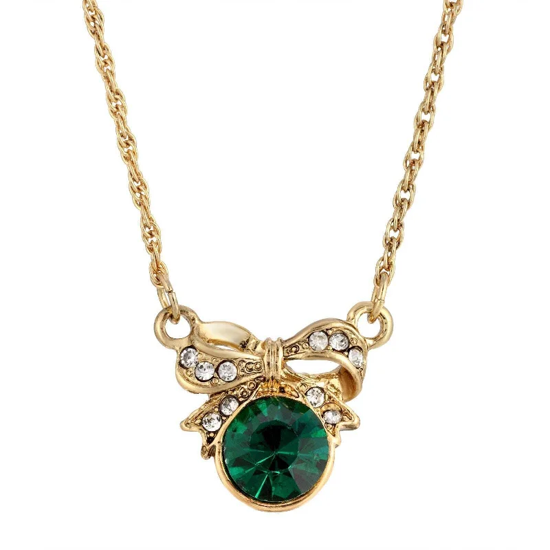 Women’s geometric pendant necklace-1928 Jewelry Edwardian Petite Bow & Emerald Green Crystal Pendant Necklace 16" + 3" Extender