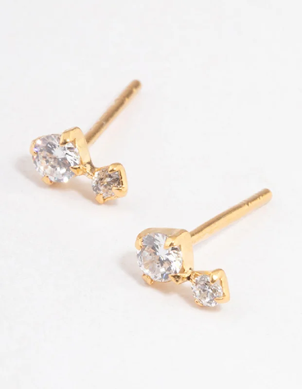 Women’s silver earrings-Gold Plated Sterling Silver Cubic Zirconia Stud Earrings