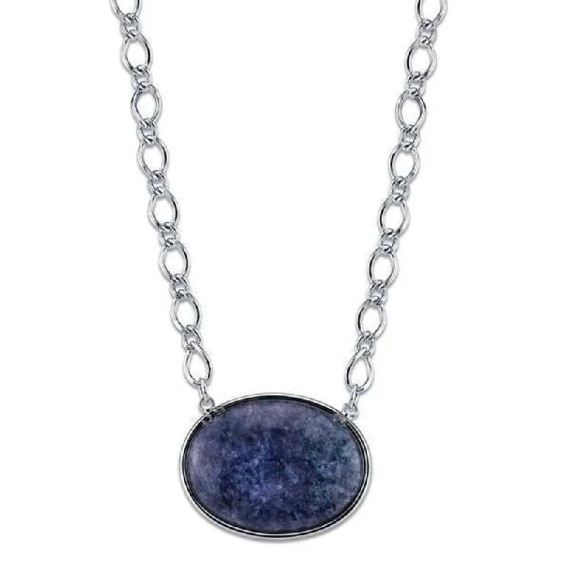 Women’s diamond necklace-2028 Jewelry Blue Sodalite Gemstone Oval Stone Pendant Necklace 16" + 3" Extender