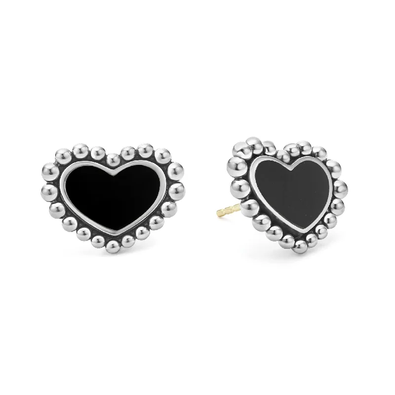 Women’s luxury drop earrings-Maya Onyx Heart Stud Earrings