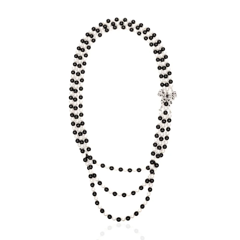 Women’s diamond and pearl necklace-Diamonique Long Pearl Dress Chain - B/W