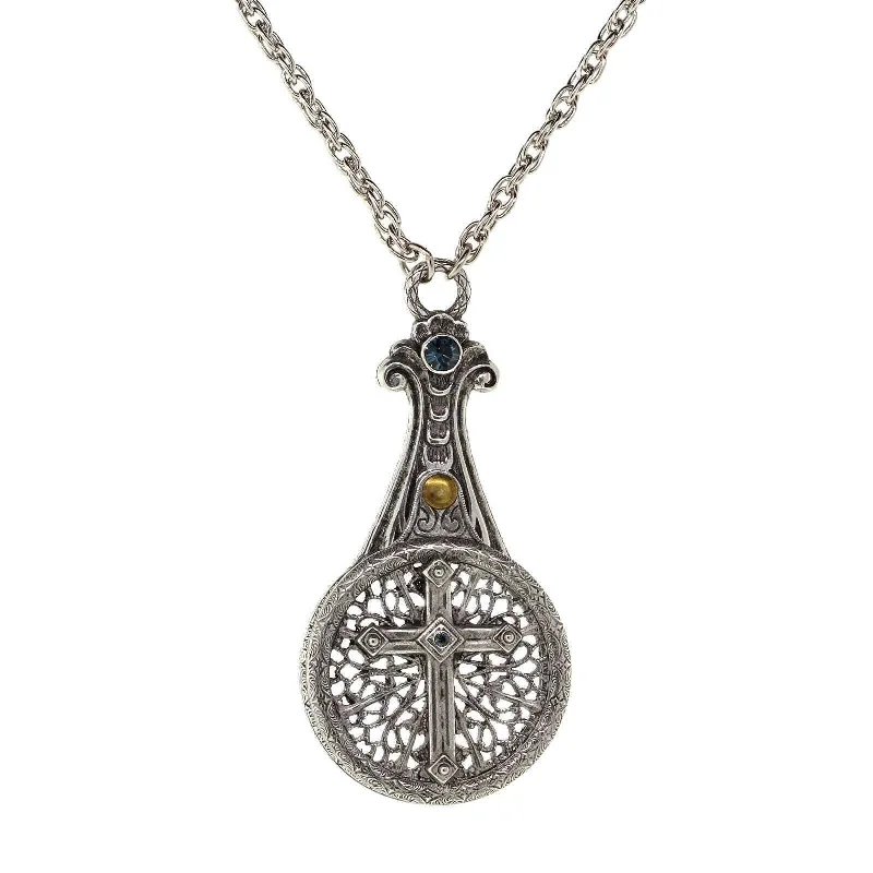 Women’s casual necklace-1928 Jewelry Medi Cross Filigree Sliding Magnifying Glass Crystal Necklace 30" - Magnification Power: 2X