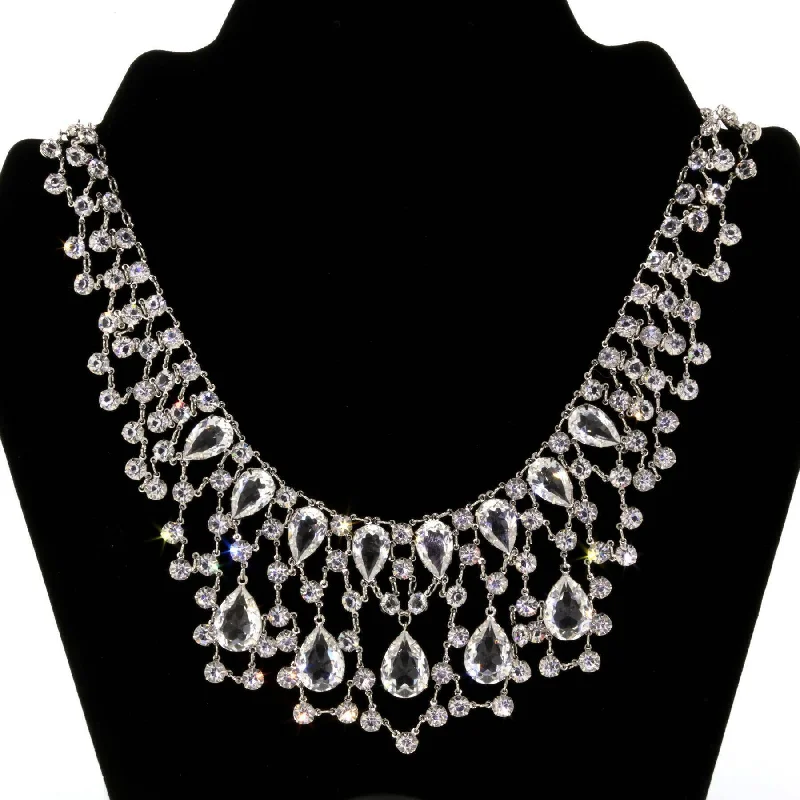 Women’s flower pendant necklace-1928 Jewelry Austrian Crystal Statement Bib Necklace 14.5" + 3" Extender