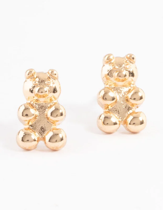 Women’s diamond hoop earrings-Gold Teddy Bear Stud Earrings