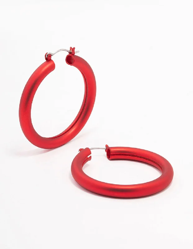 Women’s colorful earrings-Red Pearlised Hoop Earrings