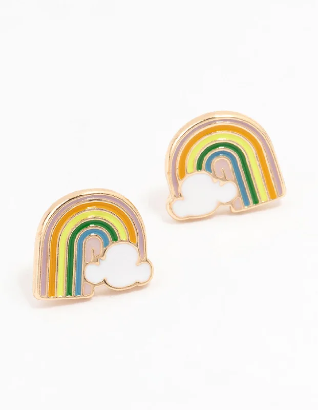 Women’s double hoop earrings-Gold Rainbow Cloud Stud Earrings