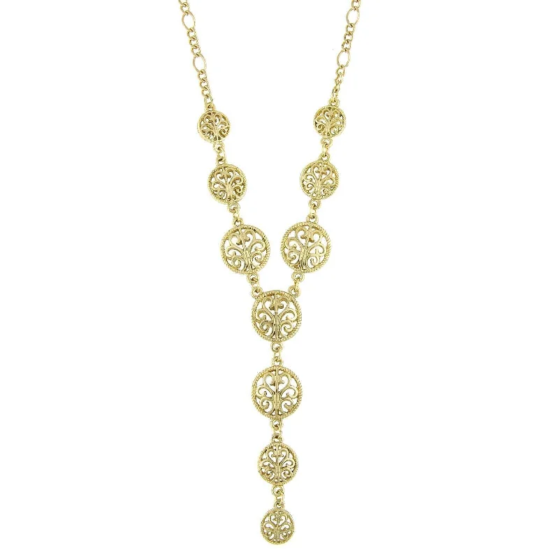 Women’s zodiac sign necklace-2028 Jewelry Gold Multi Round Open Lattice Y-Necklace 16" + 3" Extender