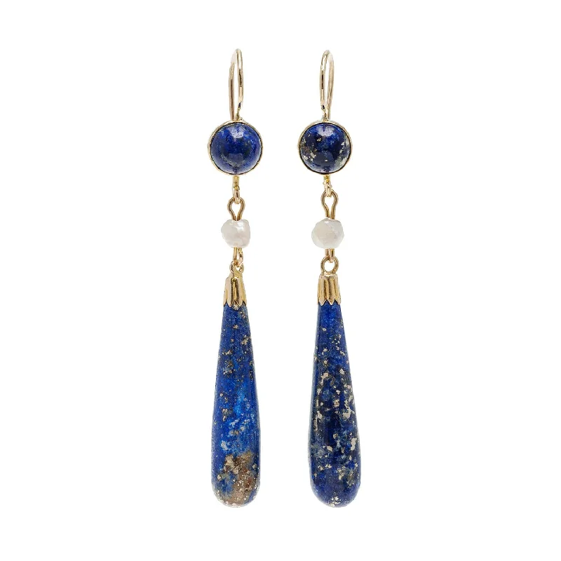 Women’s multi-drop earrings-Victorian 14k Lapis + Pearl Earrings