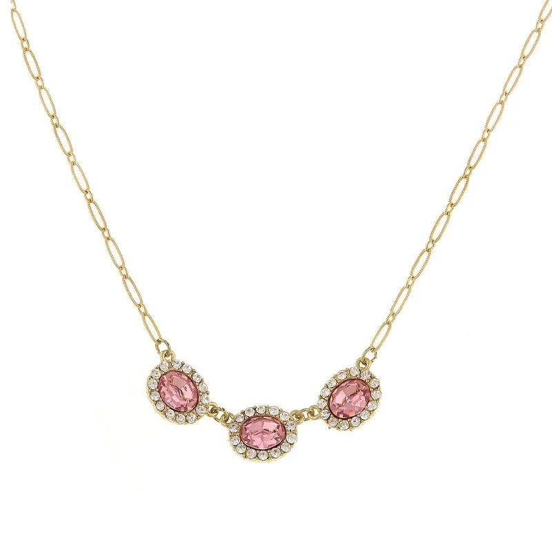 Women’s layered necklace with charms-1928 Jewelry Light Rose Pink Oval Czech Crystal Necklace 16" + 3" Extender