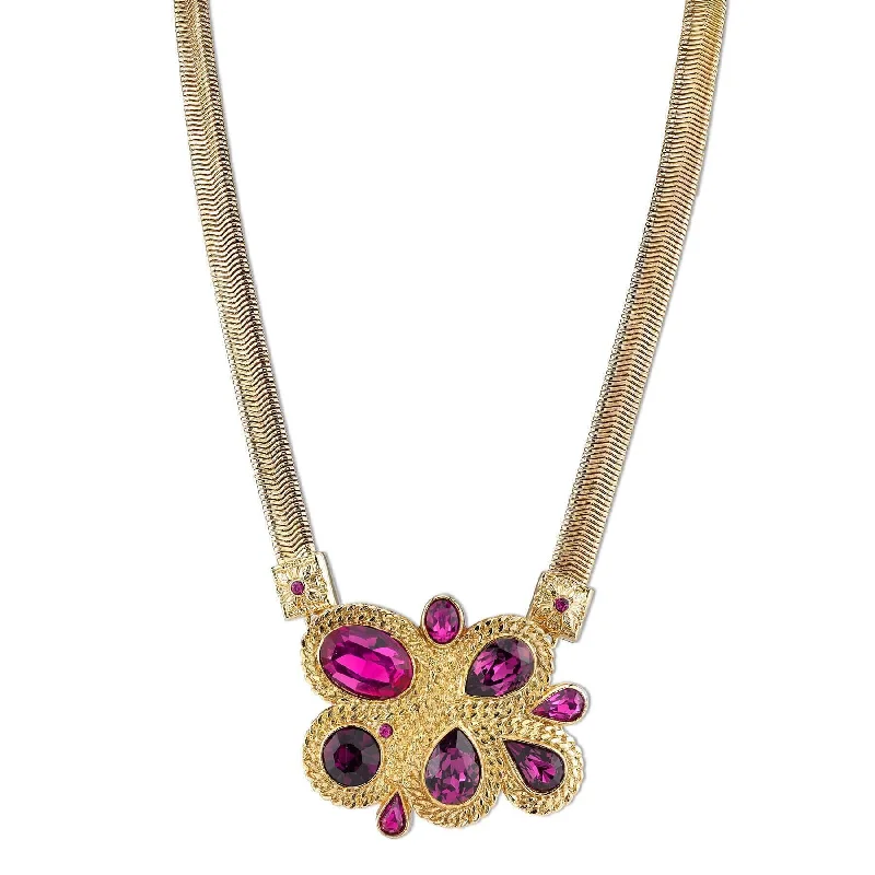 Women’s beaded necklace-2028 Jewelry Amethyst Purple Color And Fuchsia Cluster Necklace 16" + 3" Extender