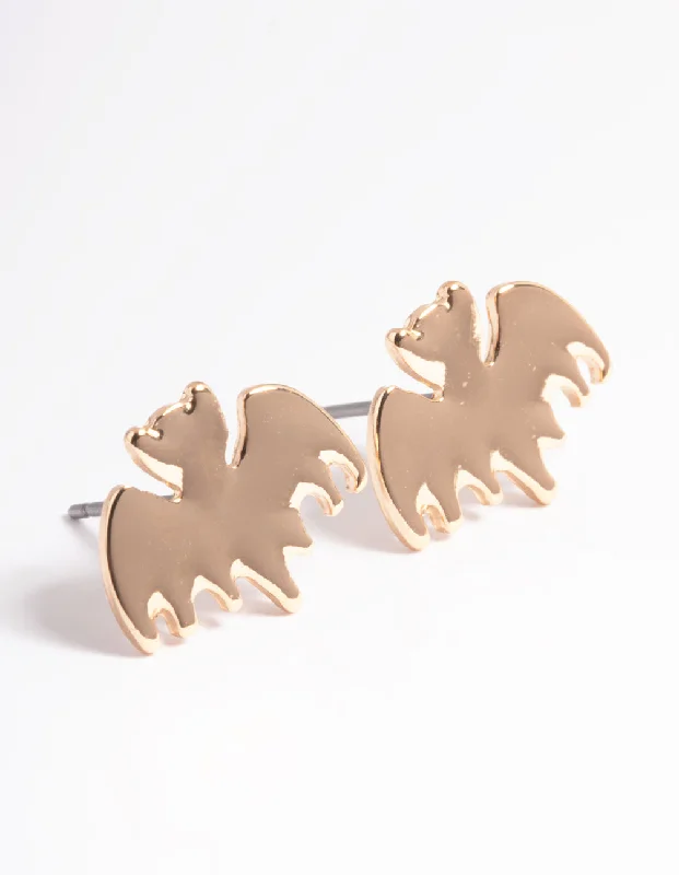 Women’s double hoop earrings-Gold Bat Stud Earrings