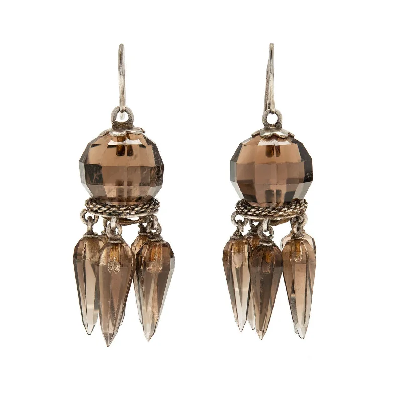 Women’s butterfly earrings-Victorian Sterling Smoky Topaz Foxtail Earrings