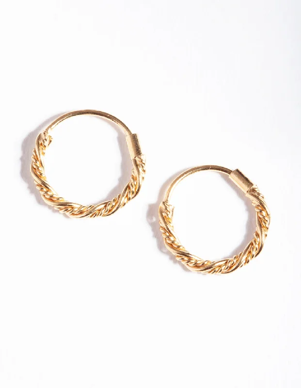 Women’s pearl cluster earrings-Gold Plated Sterling Silver Mini Twist Hoop Earrings