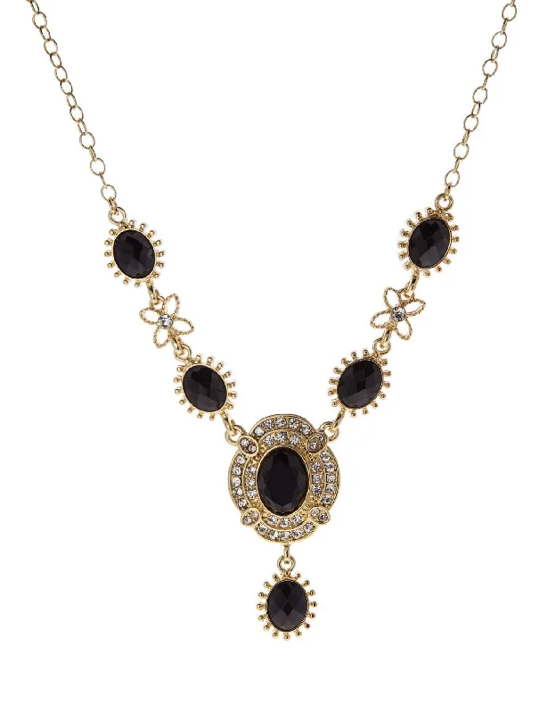 Women’s elegant gold necklace-Regency Sol Oval Stone Crystal Drop Necklace 16" + 3" Extender