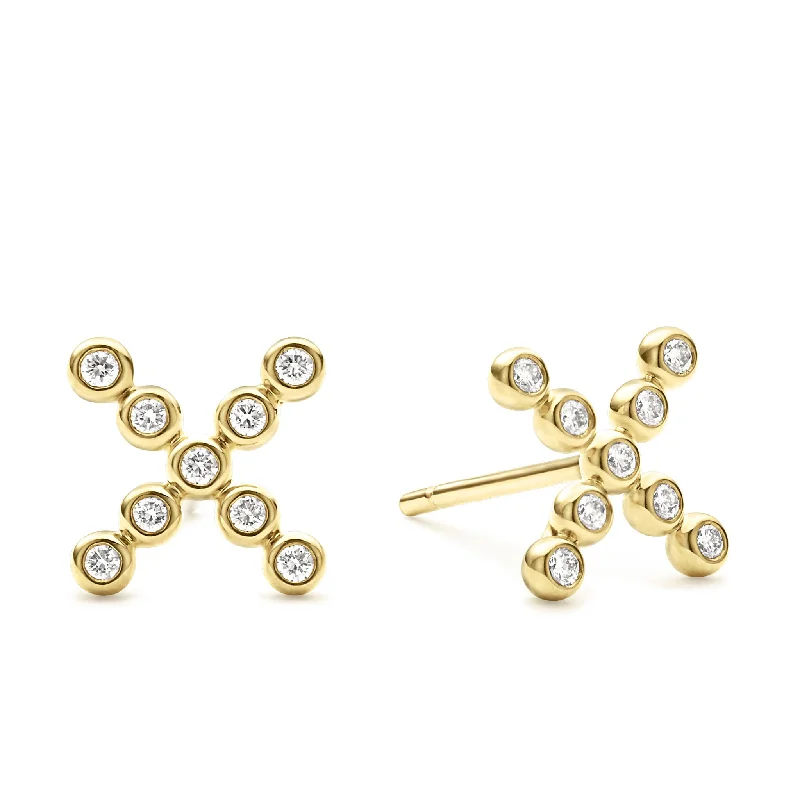 Women’s diamond earring studs-KSL 18K Gold X Diamond Stud Earrings