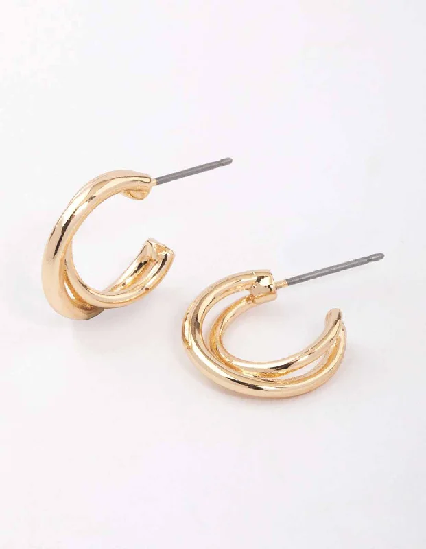 Women’s silver hoop earrings-Gold Interlaced Huggie Earrings